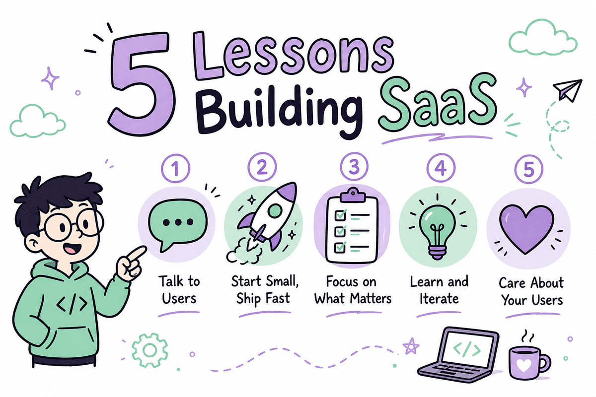 Doodle version of 5 Lessons We Learned Building SaaS
